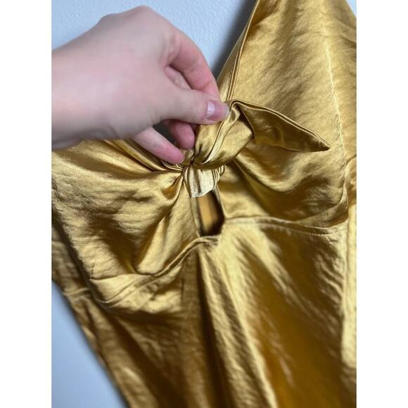 Here Comes the Sun Golden Yellow Satin Midi Dress with Tie Front Y2K Size Medium - Picture 6 of 8